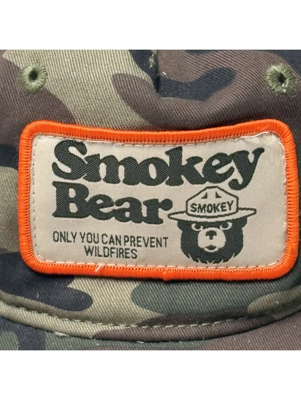 Smokey Bear Camo Trucker Hat Prevent Wildfires Snapback